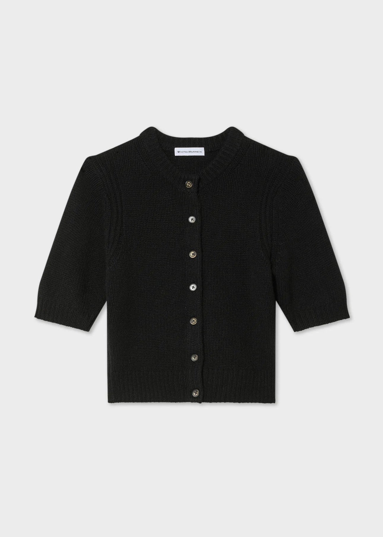White + Warren 100% Cashmere Elbow Sleeve Black Cardigan