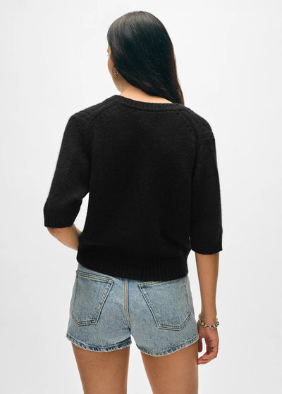 White + Warren 100% Cashmere Elbow Sleeve Black Cardigan