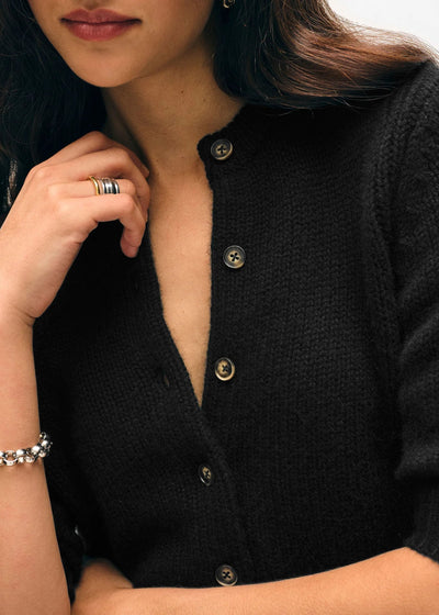 White + Warren 100% Cashmere Elbow Sleeve Black Cardigan