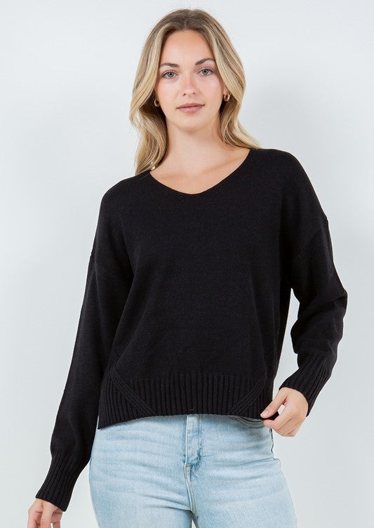 The Pink Door V Neck Oversized Sweater Black