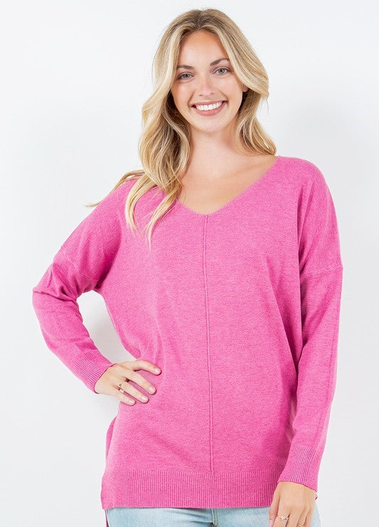 The Pink Door V Neck Oversized Sweater Rose