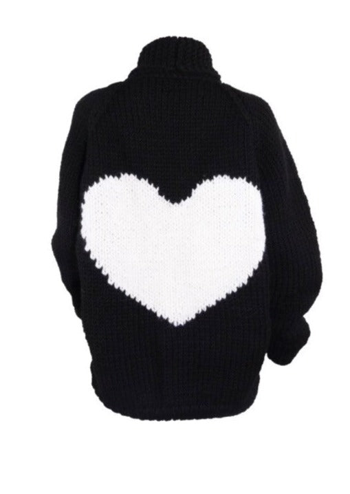GOGO Classic Long Heart Wool Cardi - Black/Snow
