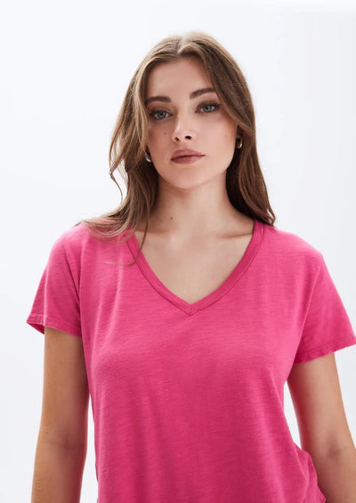 CHRLDR Ava V-Neck Mock Layer T-shirt - Strawberry Pink