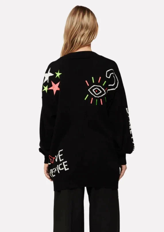 WISPR Graffiti Boyfriend Cardigan - Black