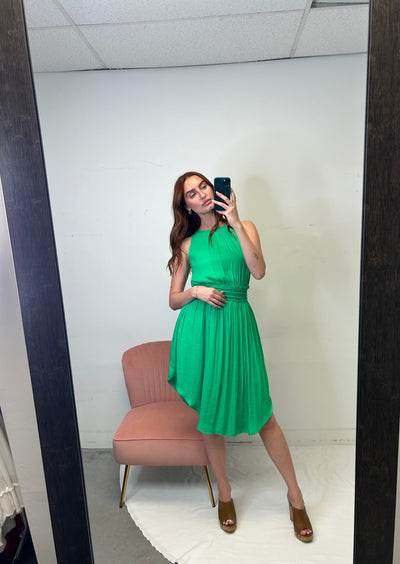 The Pink Door High Neck Silky Dress Green