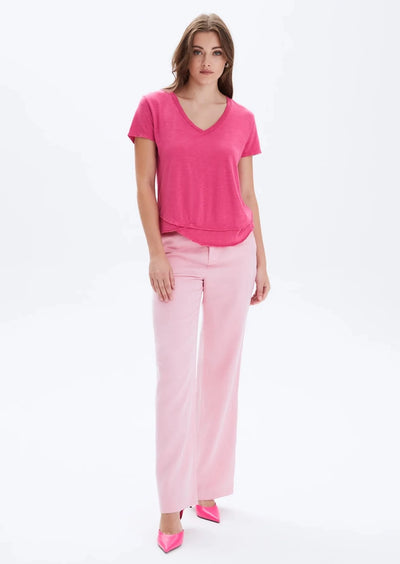CHRLDR Ava V-Neck Mock Layer T-shirt - Strawberry Pink