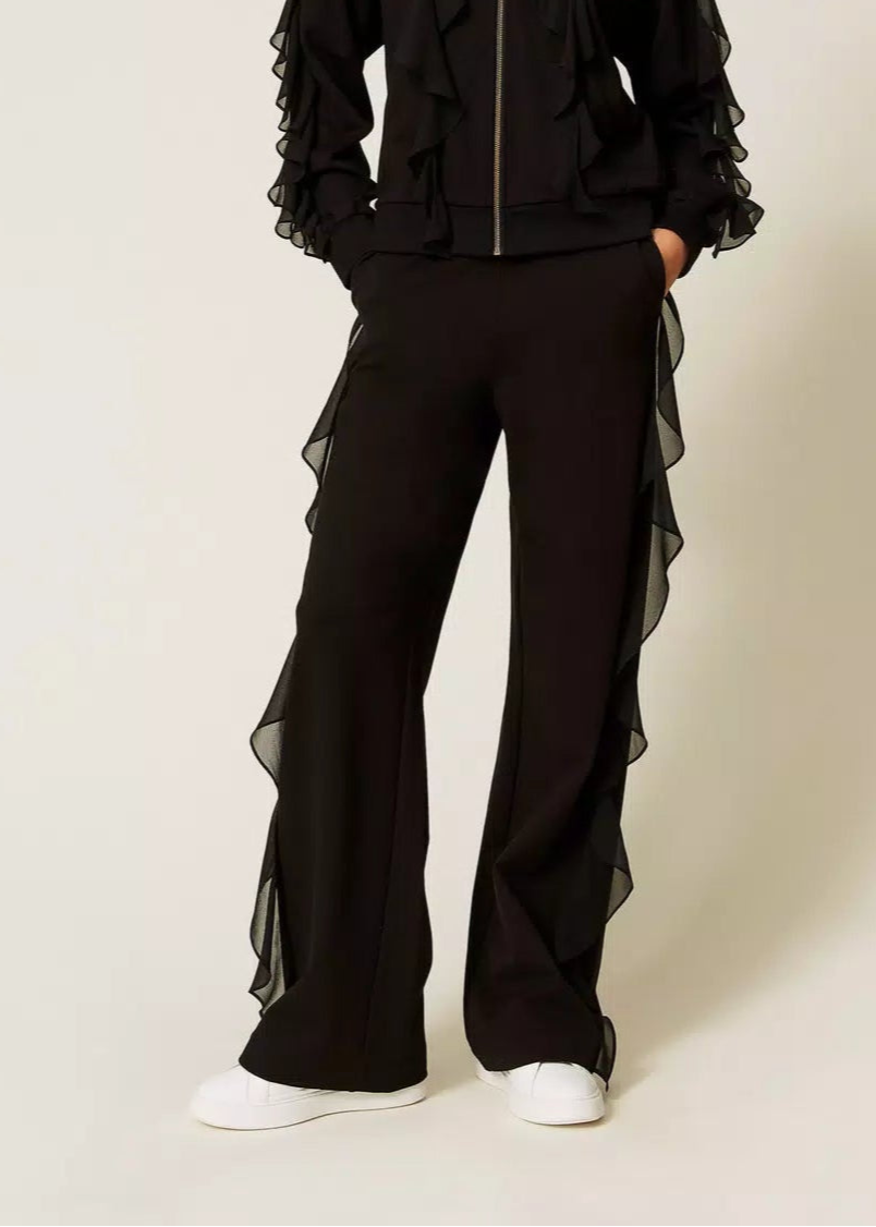 Twinset Trousers W/ Georgette Ruffles Black