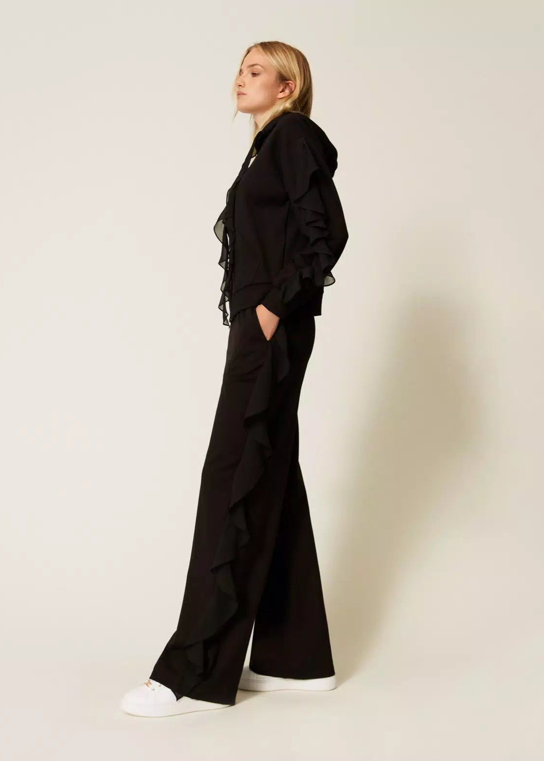 Twinset Trousers W/ Georgette Ruffles Black