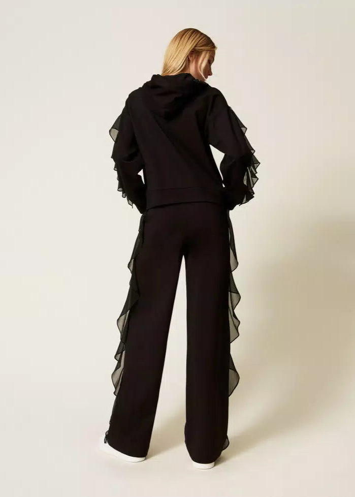 Twinset Trousers W/ Georgette Ruffles Black