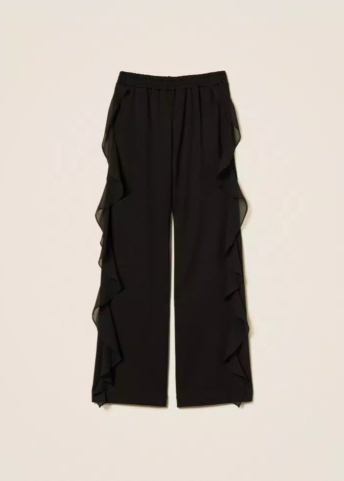 Twinset Trousers W/ Georgette Ruffles Black