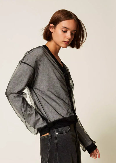 Twinset Knit Cardigan W/ Tulle Black