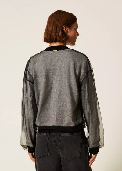 Twinset Knit Cardigan W/ Tulle Black