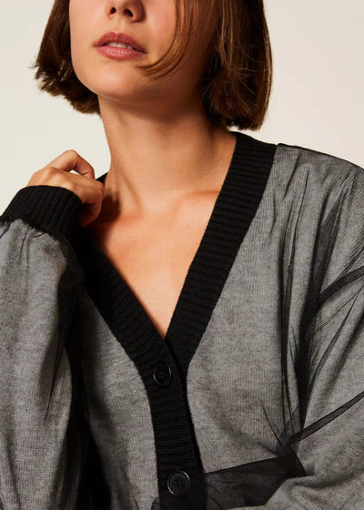 Twinset Knit Cardigan W/ Tulle Black