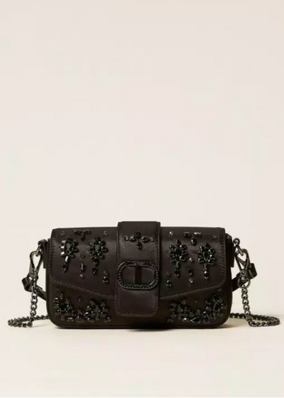 Twinset Amie Satin Shoulder Bag w/ Rhinestones