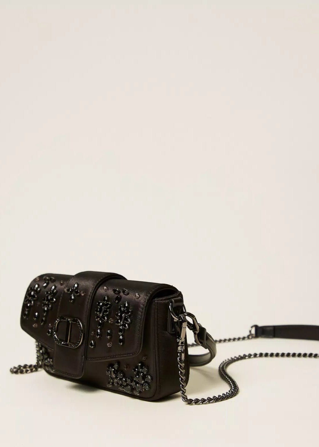 Twinset Amie Satin Shoulder Bag w/ Rhinestones