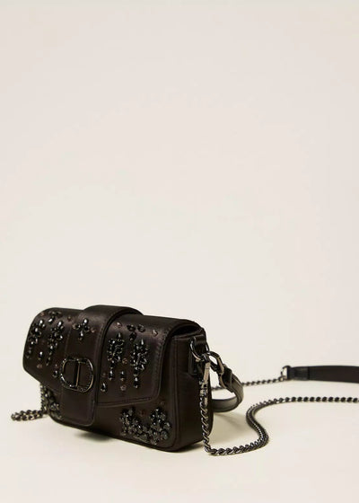 Twinset Amie Satin Shoulder Bag w/ Rhinestones