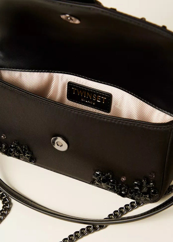 Twinset Amie Satin Shoulder Bag w/ Rhinestones