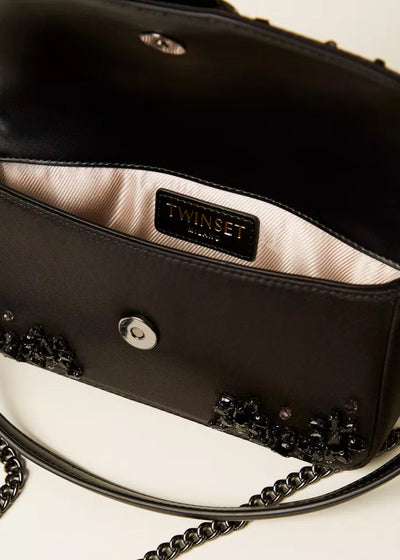 Twinset Amie Satin Shoulder Bag w/ Rhinestones