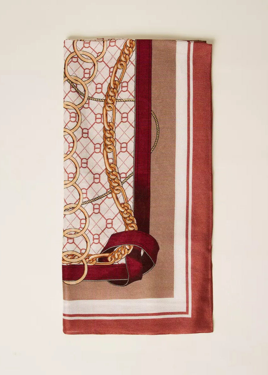 Twinset Scarf w/ Chain Print & Oval T Alpaca Brown