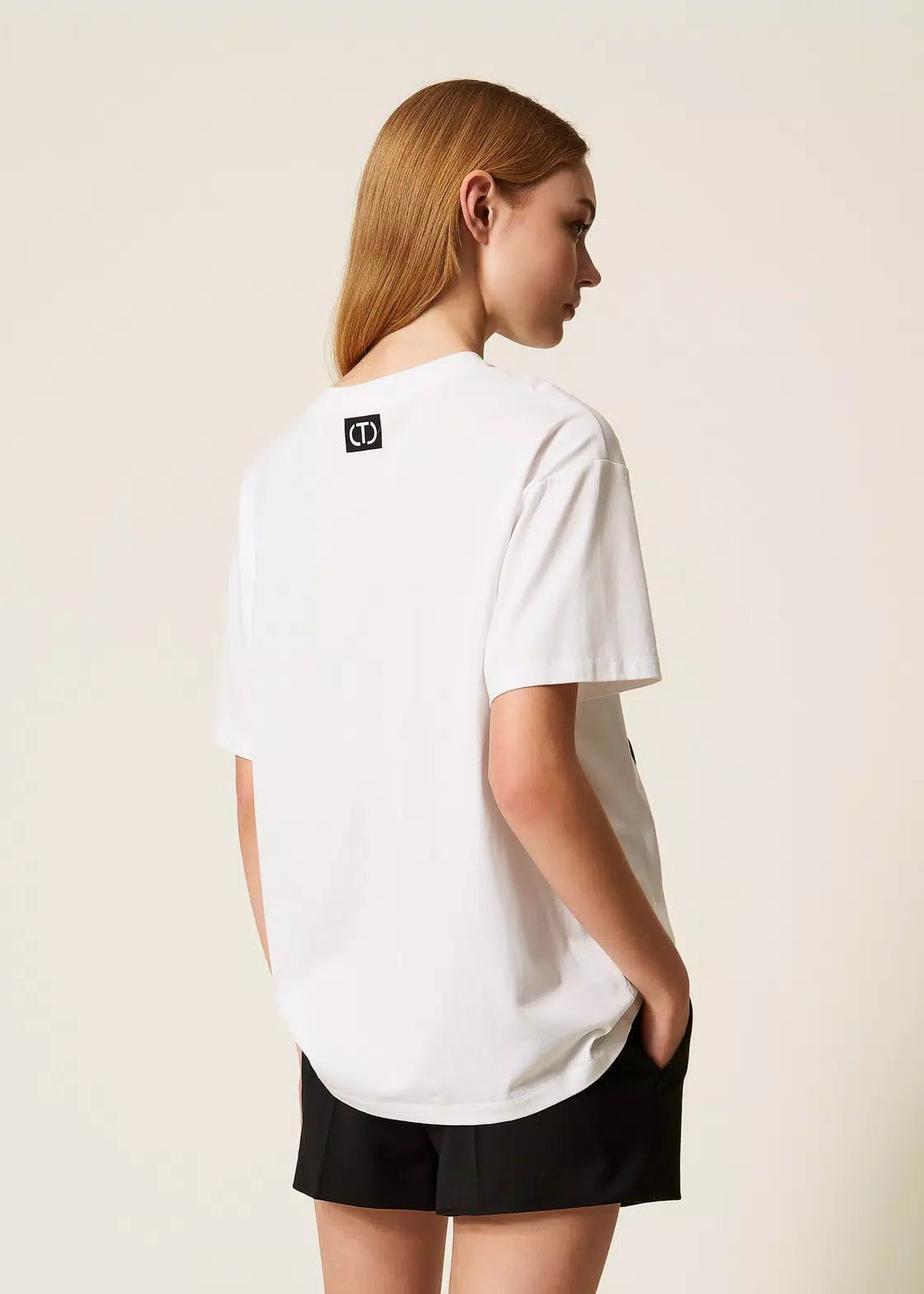Twinset Oversized T-Shirt w/Floral Embroidery White