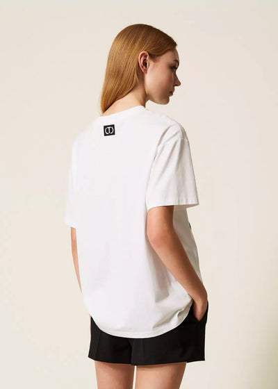 Twinset Oversized T-Shirt w/Floral Embroidery White
