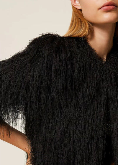 Twinset Crop Jacket w/ Fringes Black