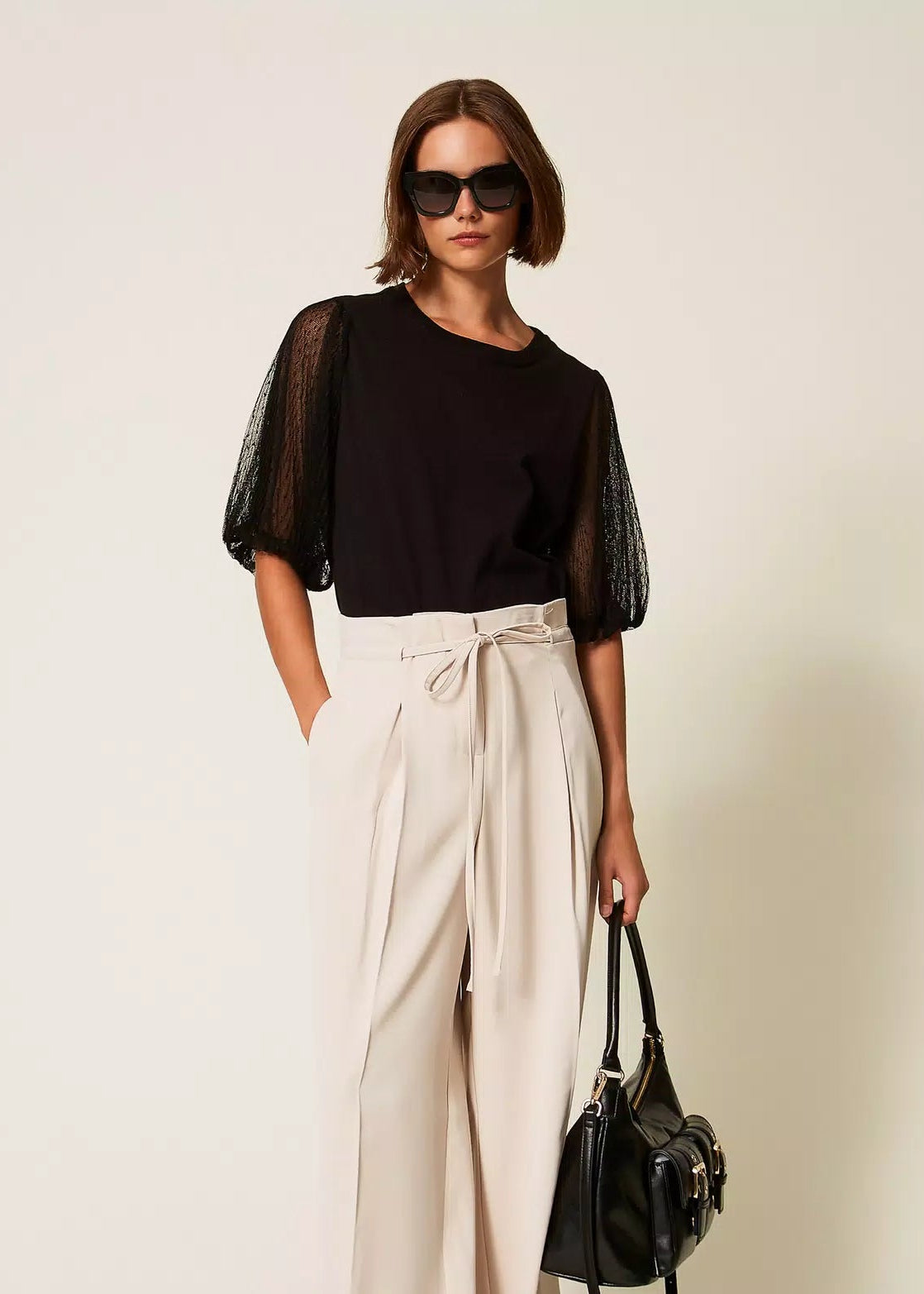 Twinset T-Shirt w/ Tulle Sleeves