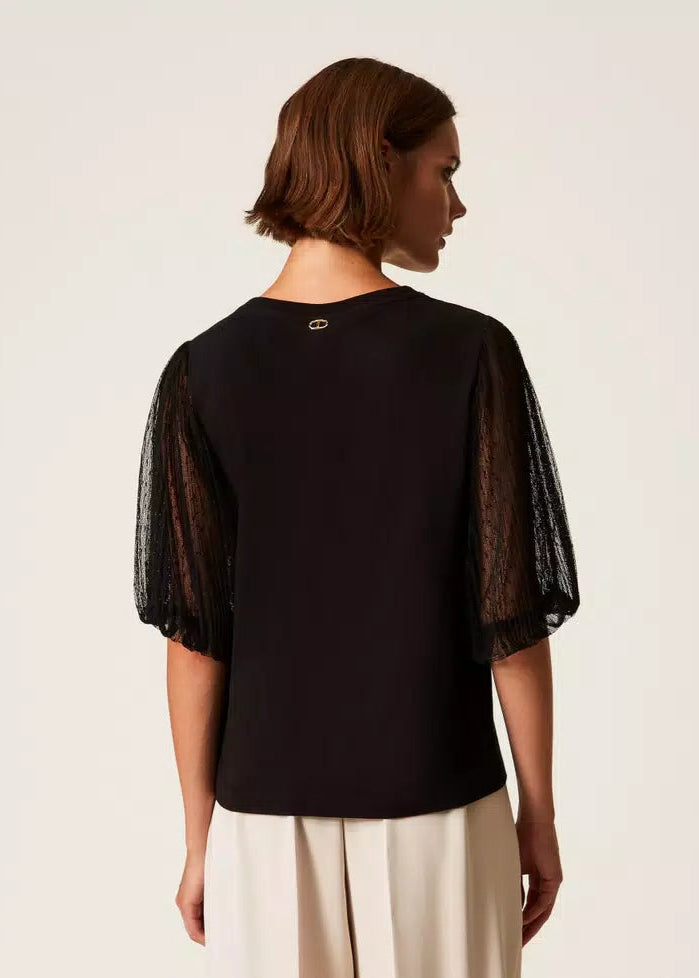 Twinset T-Shirt w/ Tulle Sleeves
