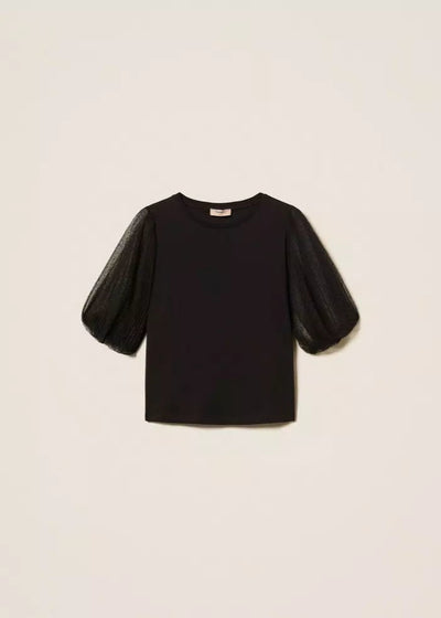Twinset T-Shirt w/ Tulle Sleeves