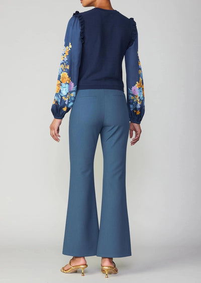 The Pink Door Floral Print Sleeve Sweater - Navy