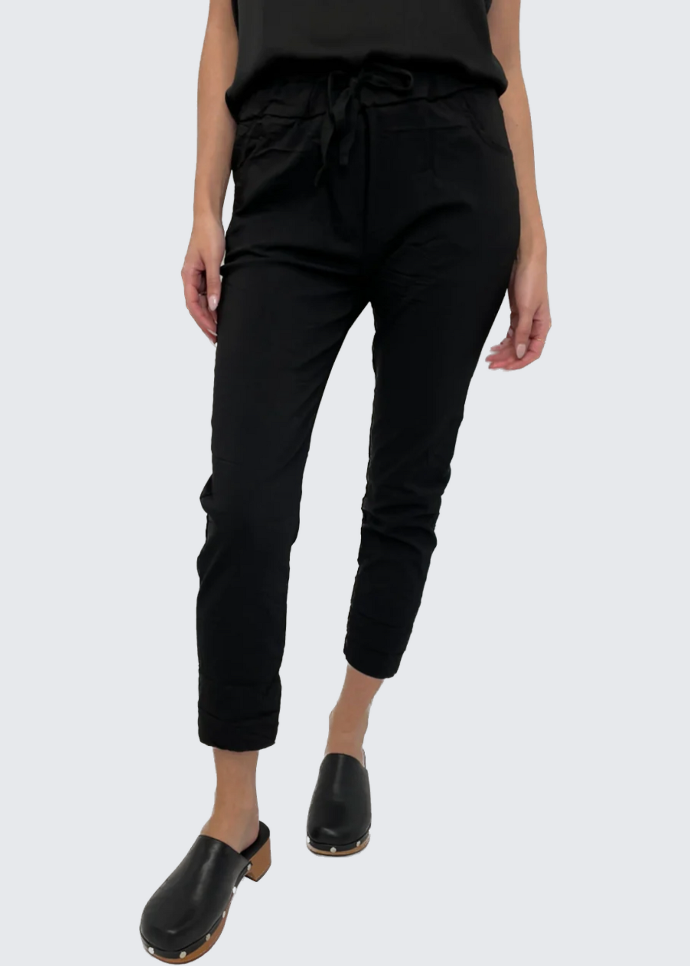 The Pink Door Plain Drawstring Joggers - Black