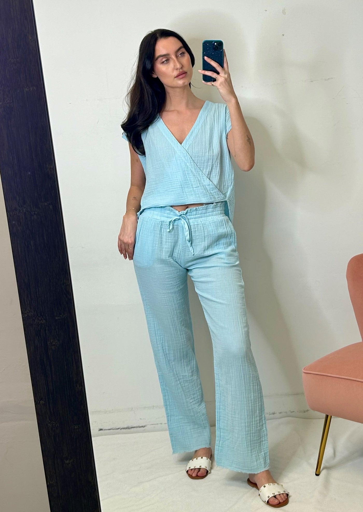 Stark X Cotton Gauze Maria Top - Baby Blue