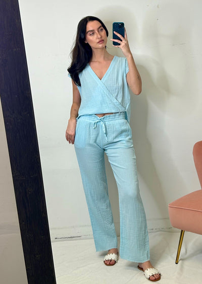 Stark X Cotton Gauze Maria Top - Baby Blue
