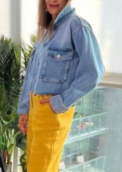The Pink Door Cropped Denim Jacket - Light Wash