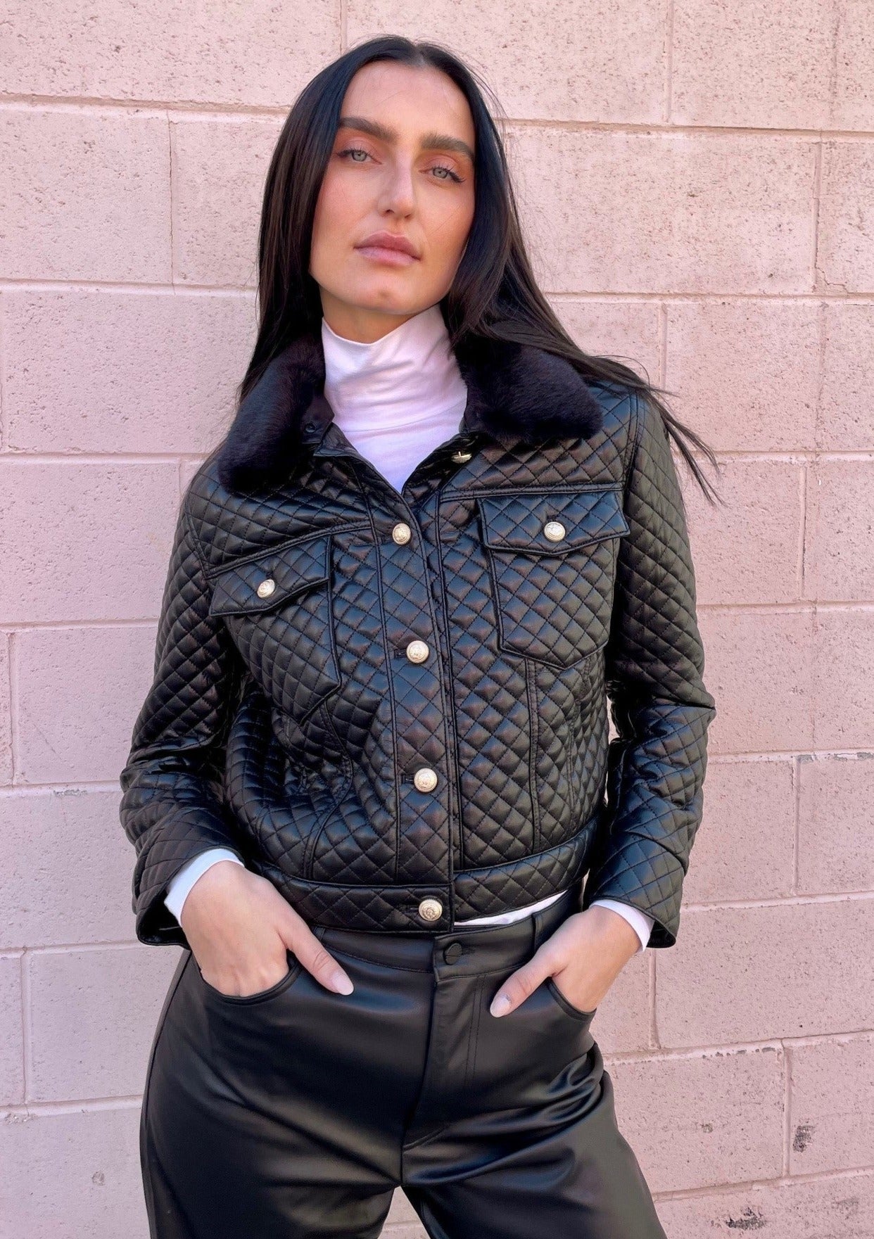 Generation Love Phoenix Faux Fur Combo Vegan Leather Jacket - Black