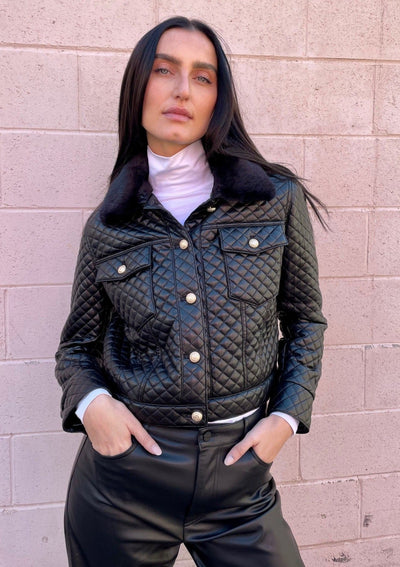 Generation Love Phoenix Faux Fur Combo Vegan Leather Jacket - Black