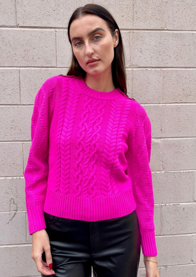 Generation Love Brooks Cable Sweater w/ Button Detail - Hot Pink