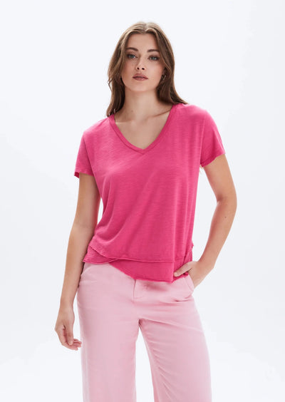 CHRLDR Ava V-Neck Mock Layer T-shirt - Strawberry Pink