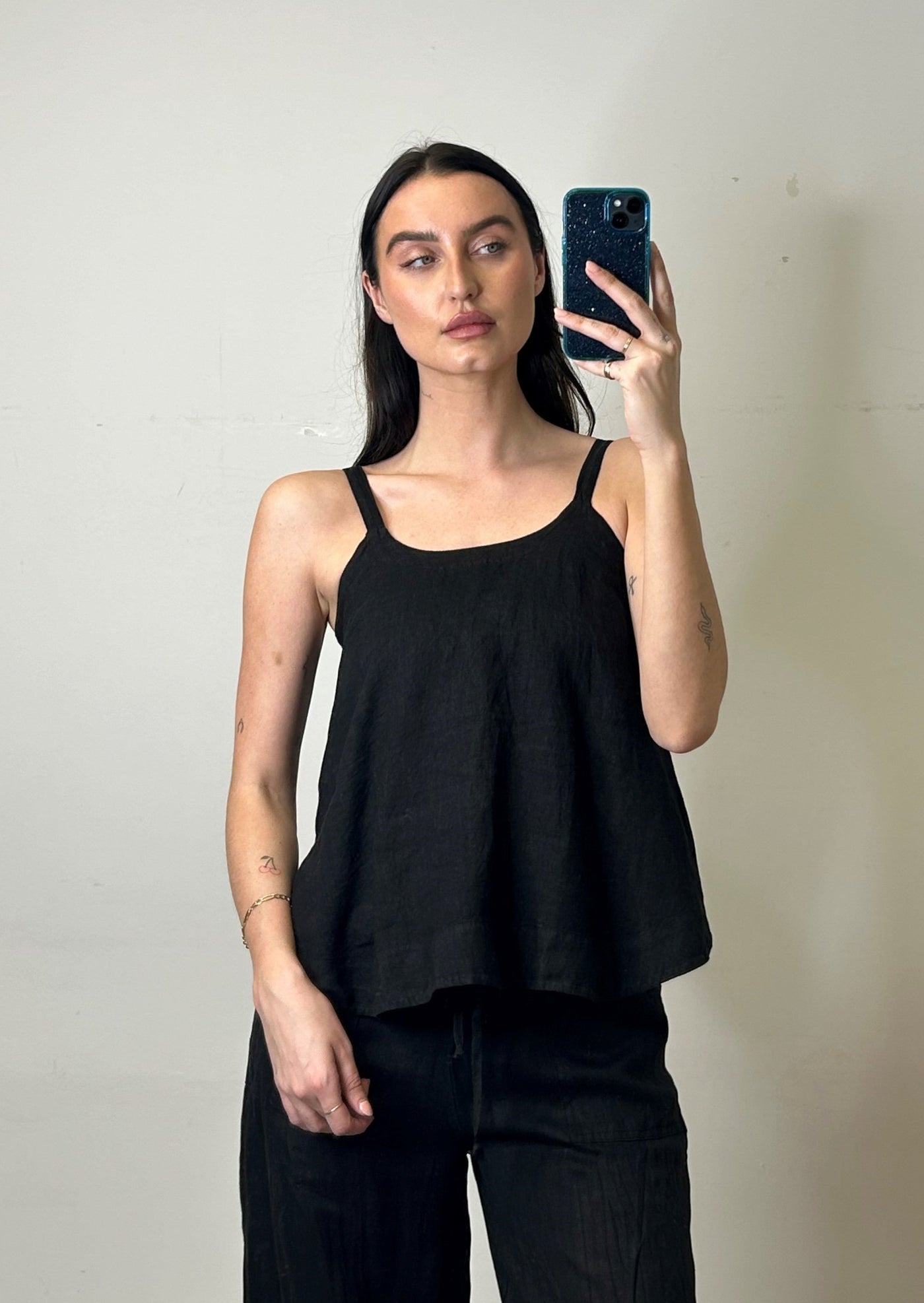 Stark X Linen Traci Top w/ Adjustable Strap - Black