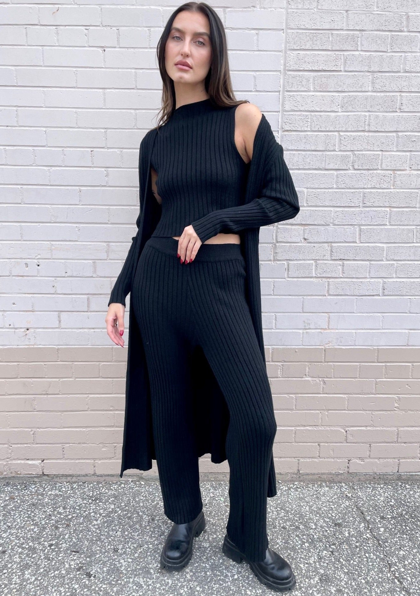 Knit Wide Leg Pant - Black