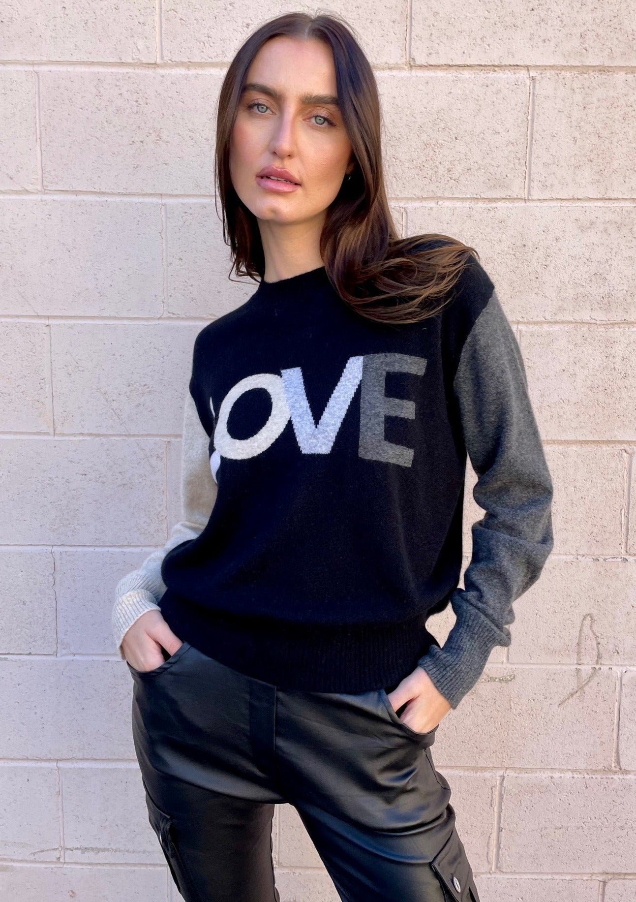 Brodie Love Colour Block Cashmere Sweater - Black/Cygnet