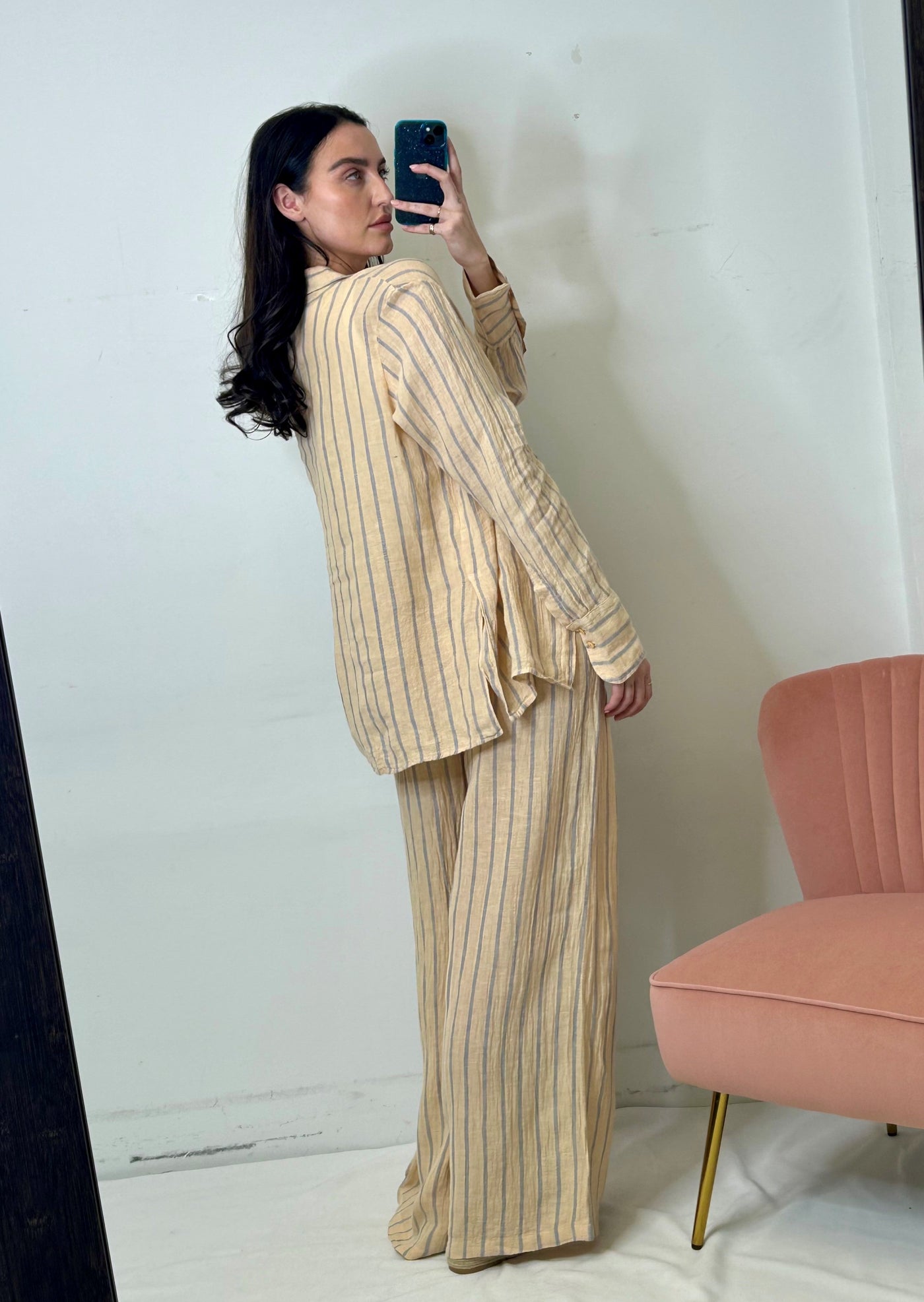 Stark X Linen Striped Pocket Pant - Beige/Blue