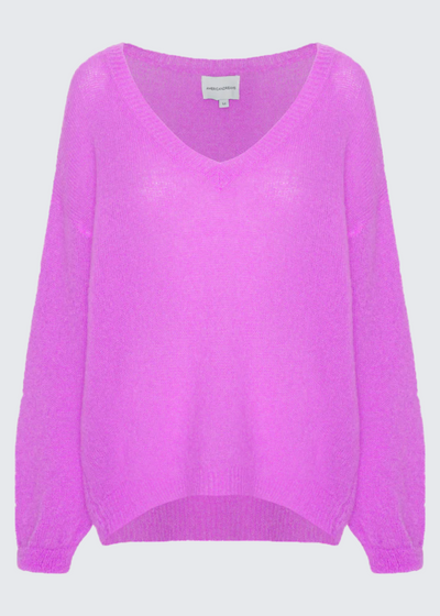 American Dreams V-neck “Love” Mohair Sweater - Magenta