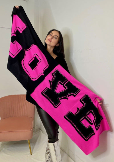 Brodie “Love” Stud Scarf - Black/Barbie Pink