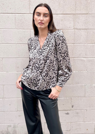 The Pink Door Paisley Print Blouse - Black/Cream
