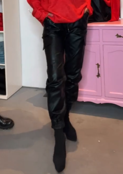 Faux Leather Cargo Joggers - Black