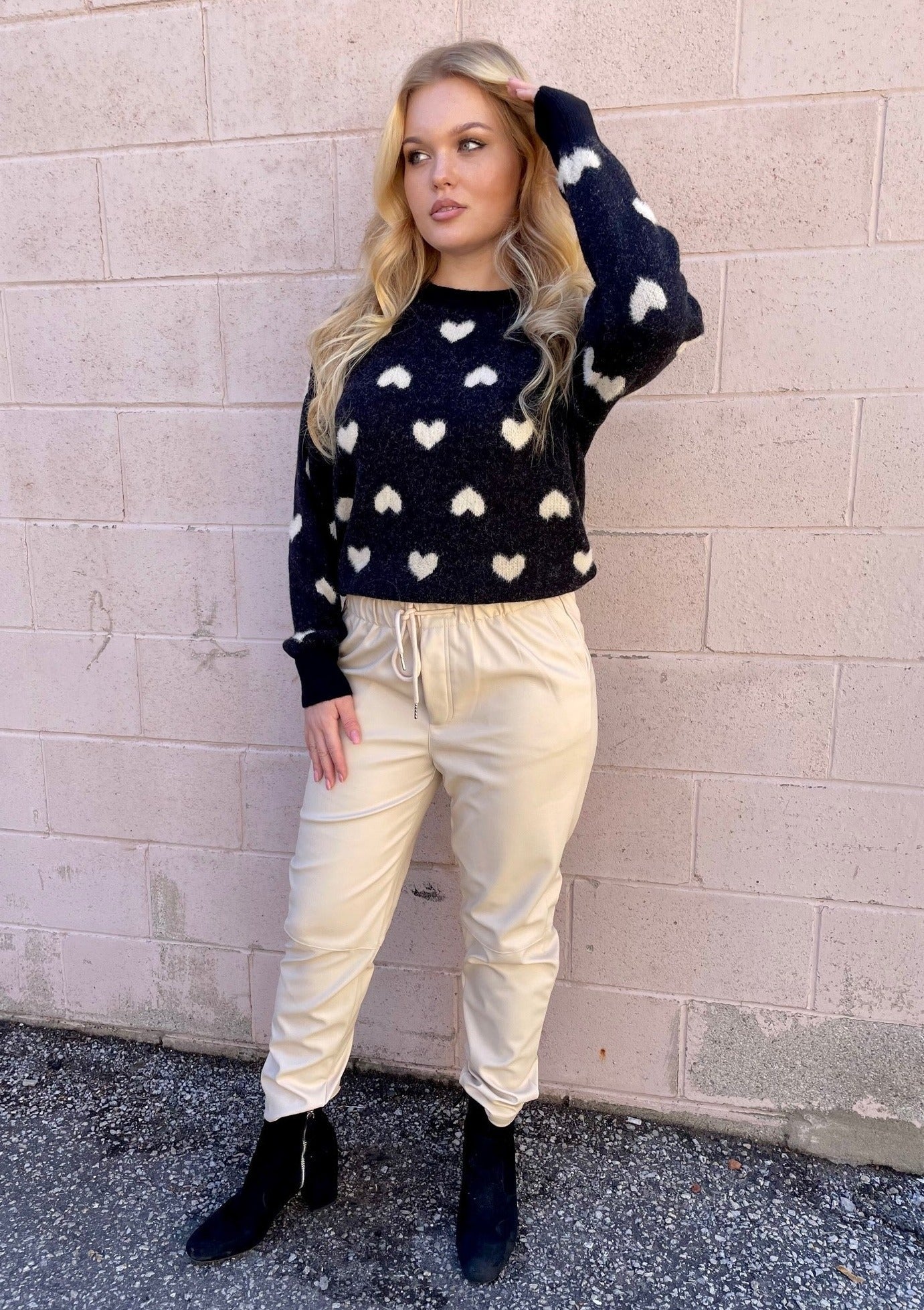Molly Bracken Faux Leather Joggers - Cream