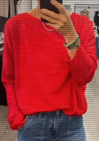 Round Neck Marled Sweater - Red