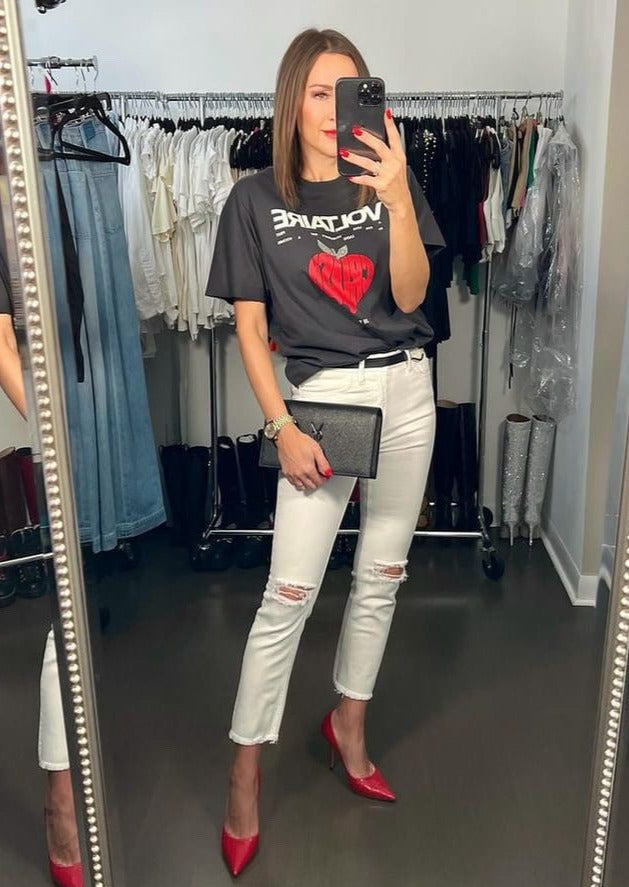Vervet Distressed Fray Bottom Denim White