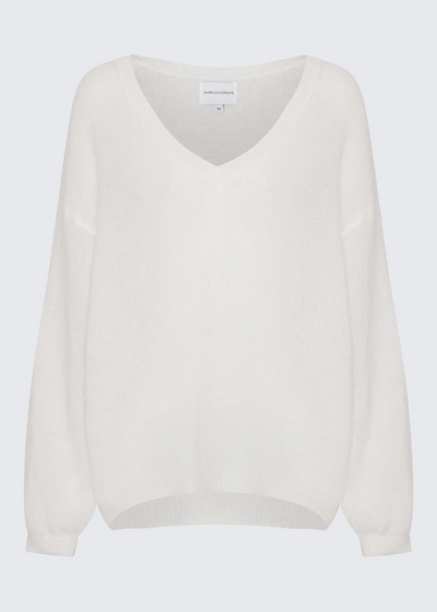 American Dreams V-neck “Love” Mohair Sweater - White/Blue